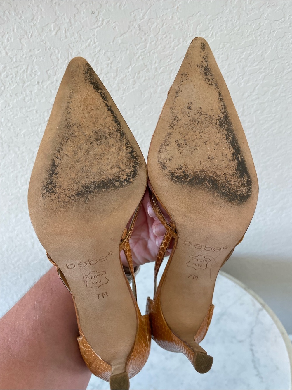 Y2K Snake Skin Golden Leather Pointy Toe Heels Size 7 by Bebe - Picture 6 of 11